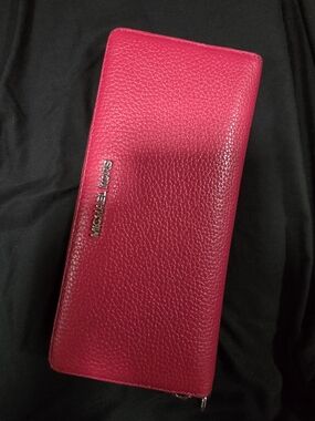 Michael Kors Hot Pink Pebbled Leather Zip Wallet